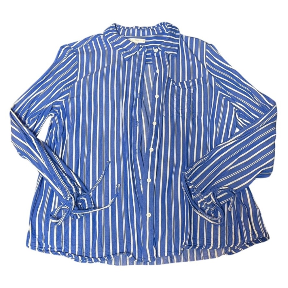 Daily Thread Blue White‎ Striped Button Down Shirt Tie Cuff Rayon Womens Large